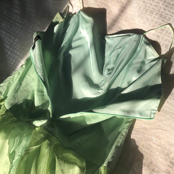 100% silk Tintoretto whimsical cocktail dress in layered greens - Picture 7 of 14